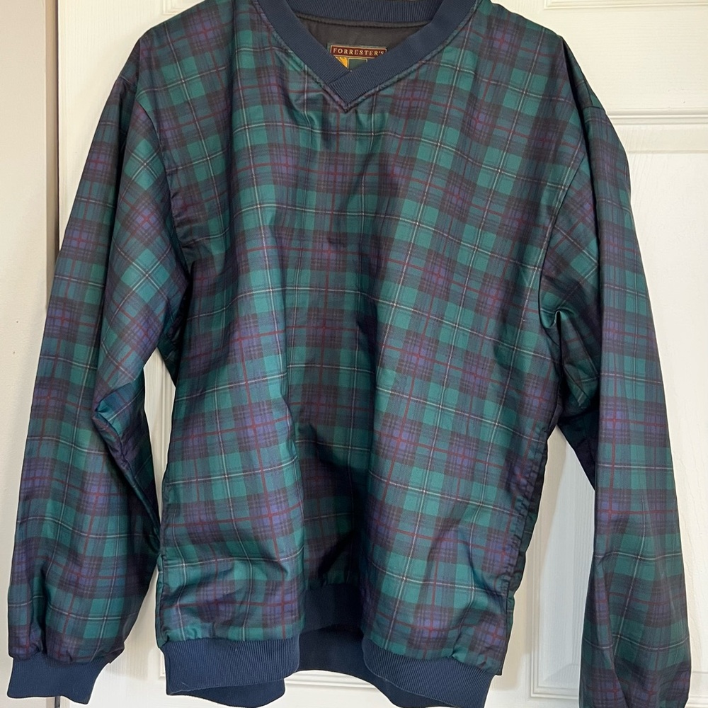 Men's Plaid Windbreaker - Green and Blue
